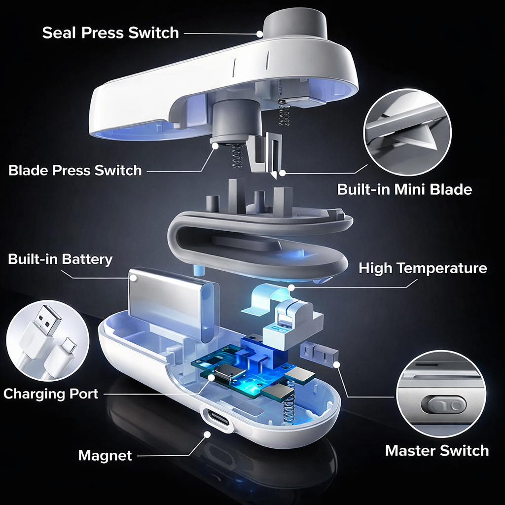 Portable Mini Sealer 2 in 1 Heat Bag Sealing Machine USB Rechargable Heat Sealer Food Storage Sealing Clip Packaging Sealer