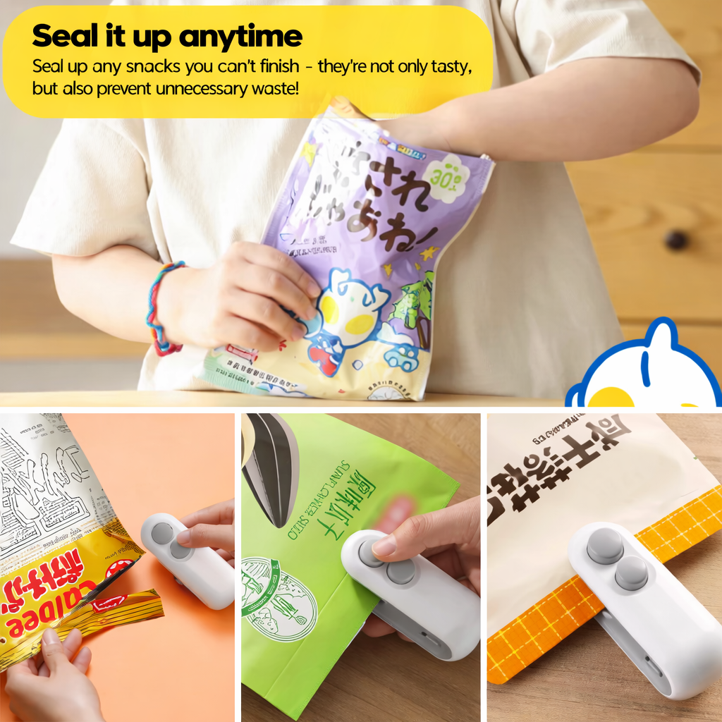 Portable Mini Sealer 2 in 1 Heat Bag Sealing Machine USB Rechargable Heat Sealer Food Storage Sealing Clip Packaging Sealer
