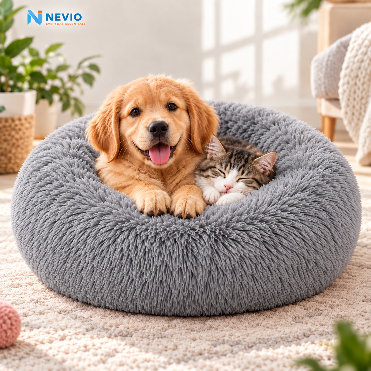 NEVIO™  Calming Donut Pet Bed Pet Essentials-11