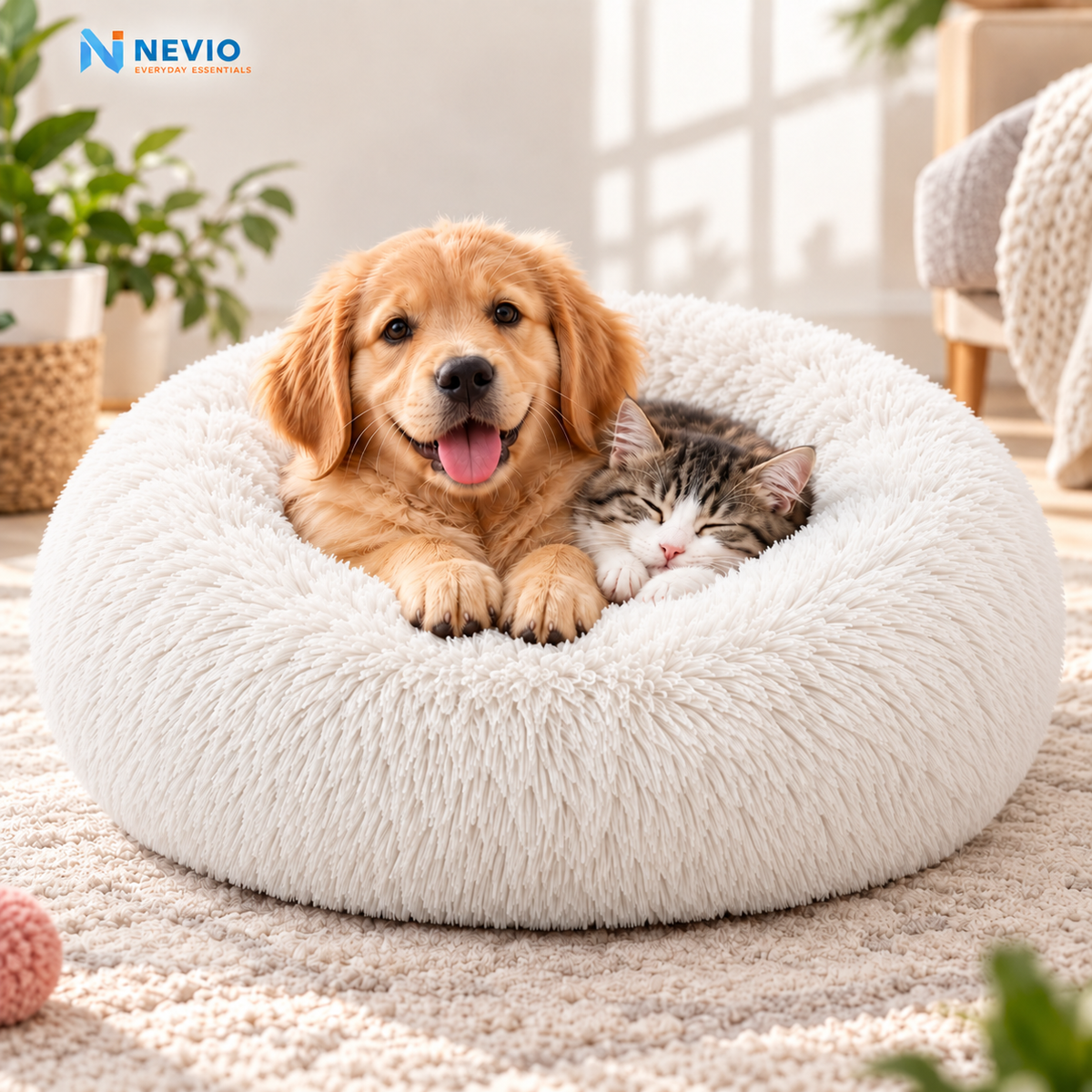 NEVIO™  Calming Donut Pet Bed Pet Essentials-11